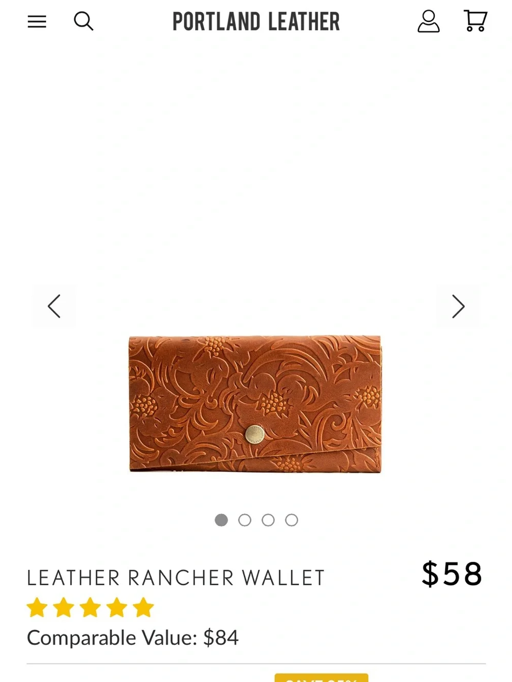 Portland Leather Floral Tooled Rancher Wallet - Tan/Brown
